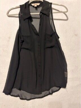 Decree Sleeveless Black Sheer Button-Up Blouse medium